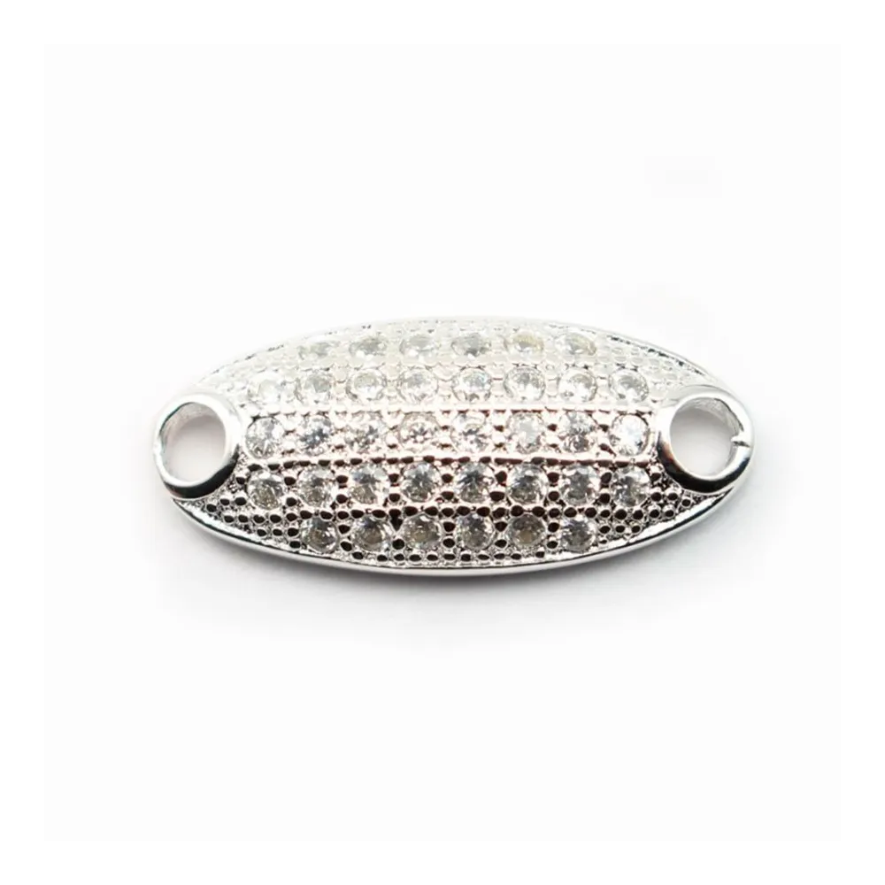Argent 925 rhodie  pendantif OVALE & zircons 16x7MM avec anneau1.65mm x 1pc