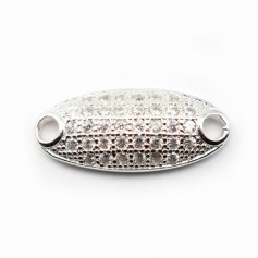 Sterling Silver 925 rhodium oval & zircons 16x7mm with ring 2.5mm x 1pc