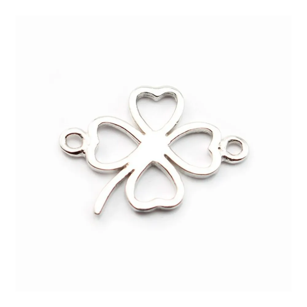 Argent 925 rhodie  pendantif  trefle 13mm avec anneau 2.8mm x 1pc