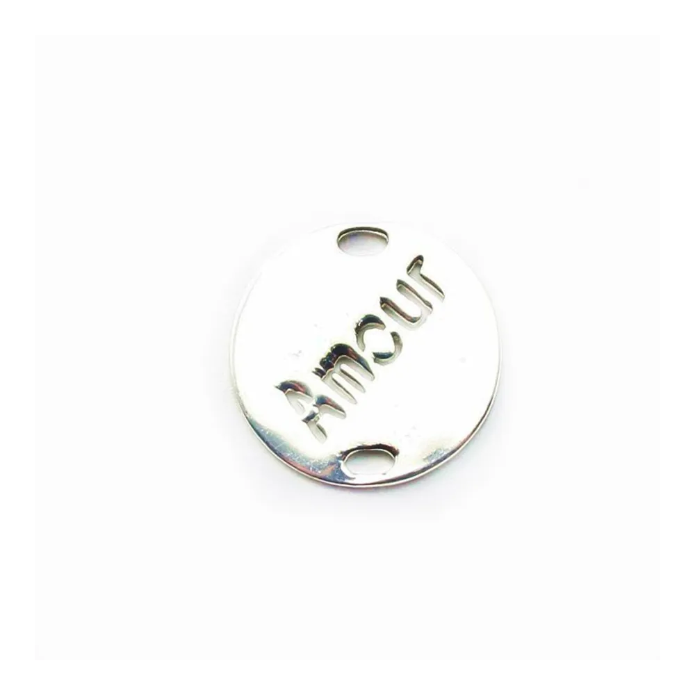 Argent 925  breloque ronde Amour 15mm x 1pc