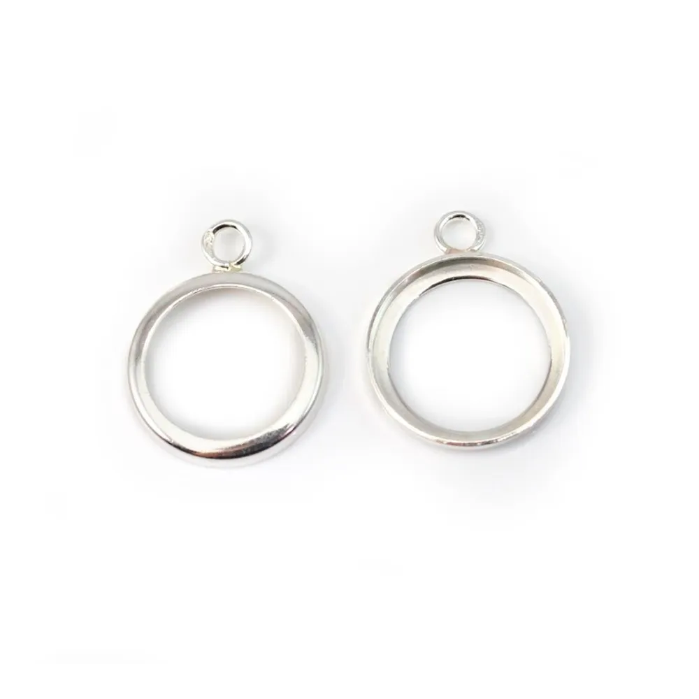Pendentif support  pour cabochon ronde, argent 925, 14mm x 1pc