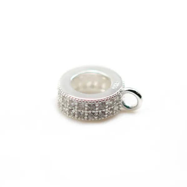 Pendentif & strasse ronde+zircons, Argent 925 rhodié, 10mm  x1pc