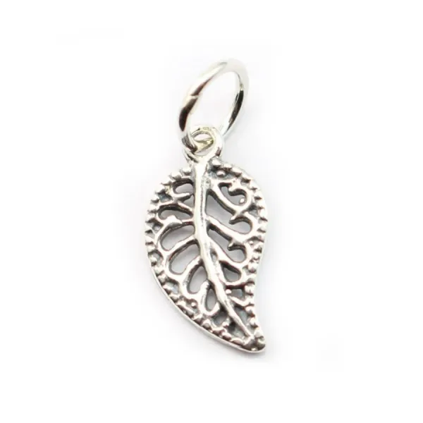 Sterling Silver 925  breloque leaf 7x17mm  with ring 5.5mmX 1pc 