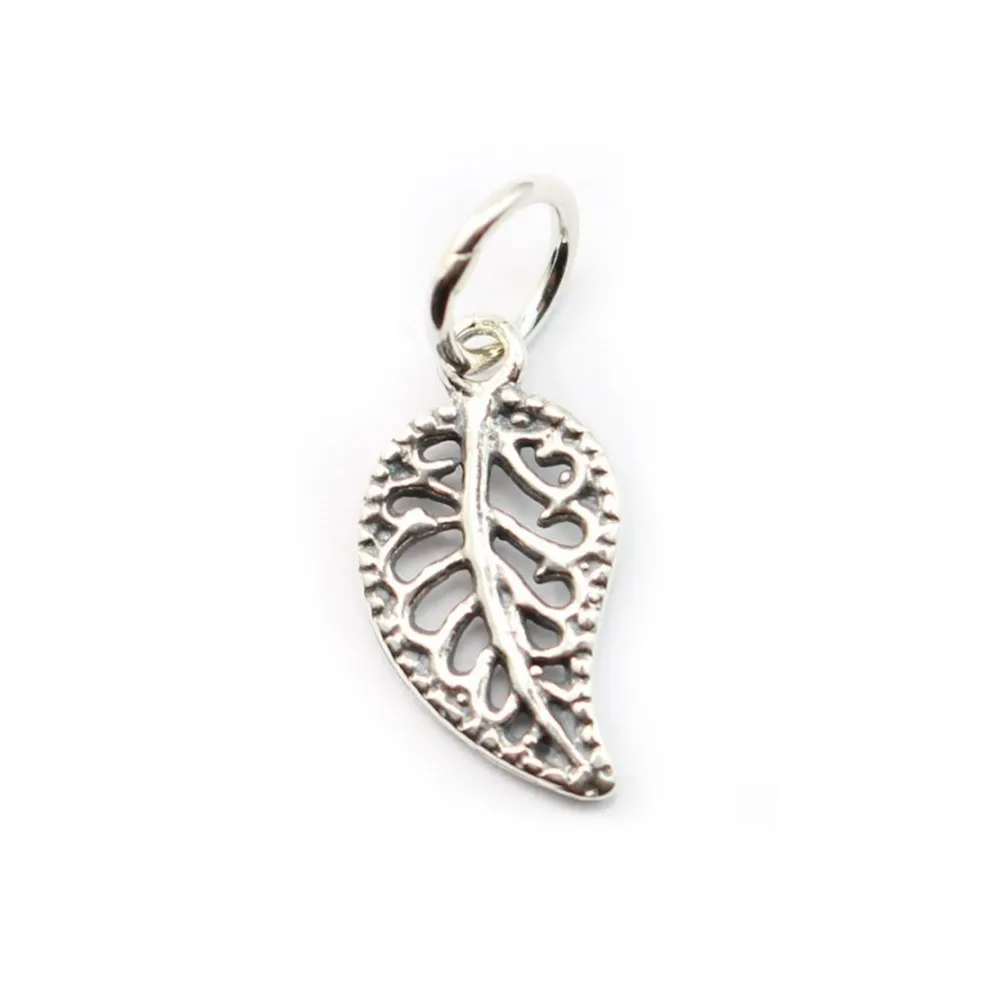 Argent 925  breloque feuille 7x17mm avec anneau 5.5mmX 1pc