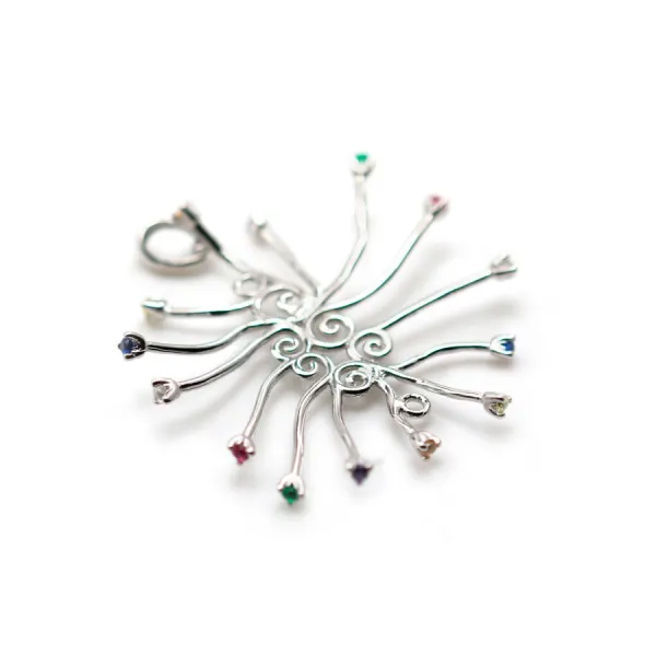 Pendentif en argent 925 rhodié & zirconium multicolore pour perle baroque x 1pc