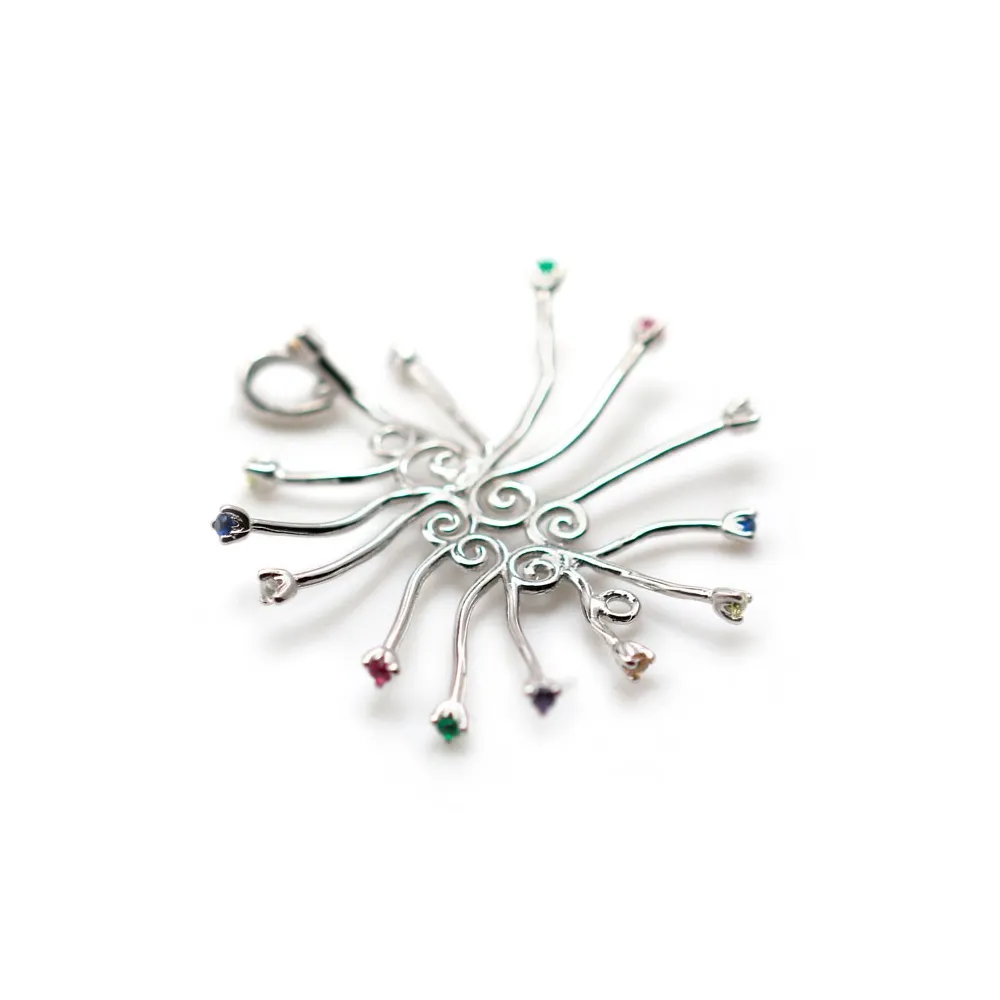 Pendentif en argent 925 rhodié & zirconium multicolore pour perle baroque x 1pc