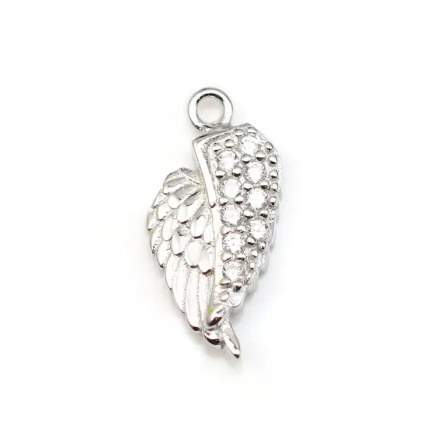 Breloque en forme d'ailes, en argent 925 rhodié & zirconium, mesurant 6x13.5mm x 1pc