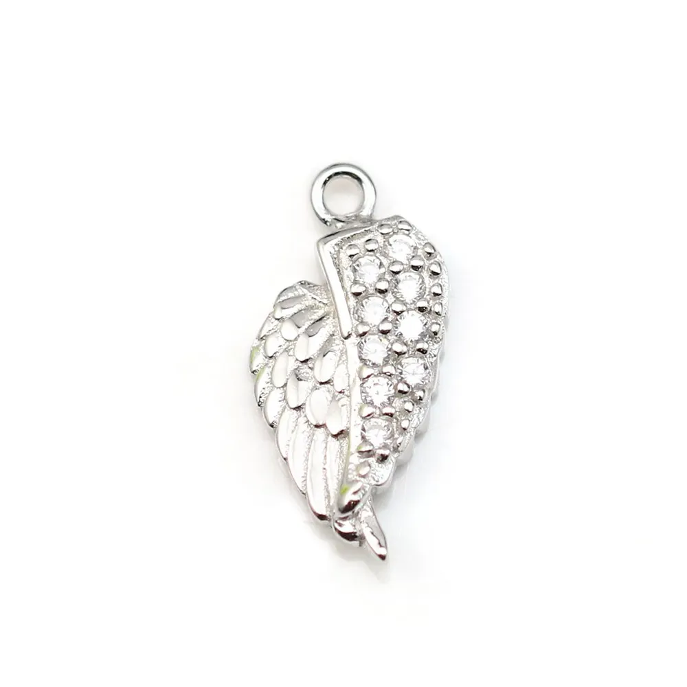 Breloque en forme d'ailes, en argent 925 rhodié & zirconium, mesurant 6x13.5mm x 1pc