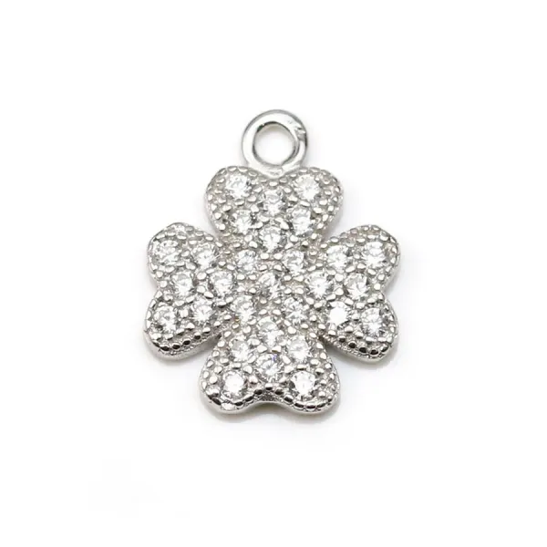 Pendant in 925 sterling silver & zirconium oxide, in shape of flower, 9 * 11mm x 1pc