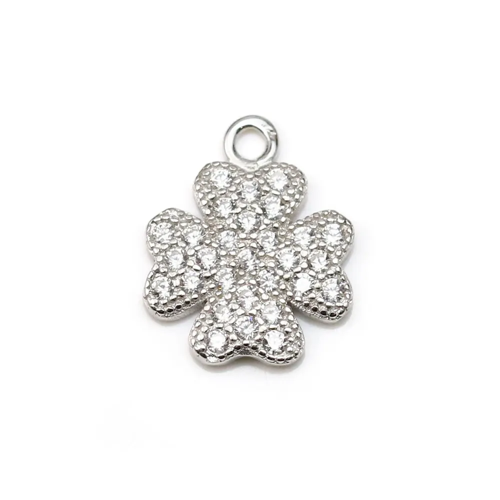 Pendentif en argent 925 rhodié & zirconium, en forme de fleur, 9x11mm x 1pc