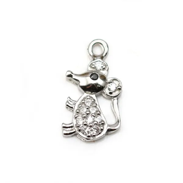 Breloque en argent 925 & zirconium , en forme de souris, mesurant 6x12mm x 1pc