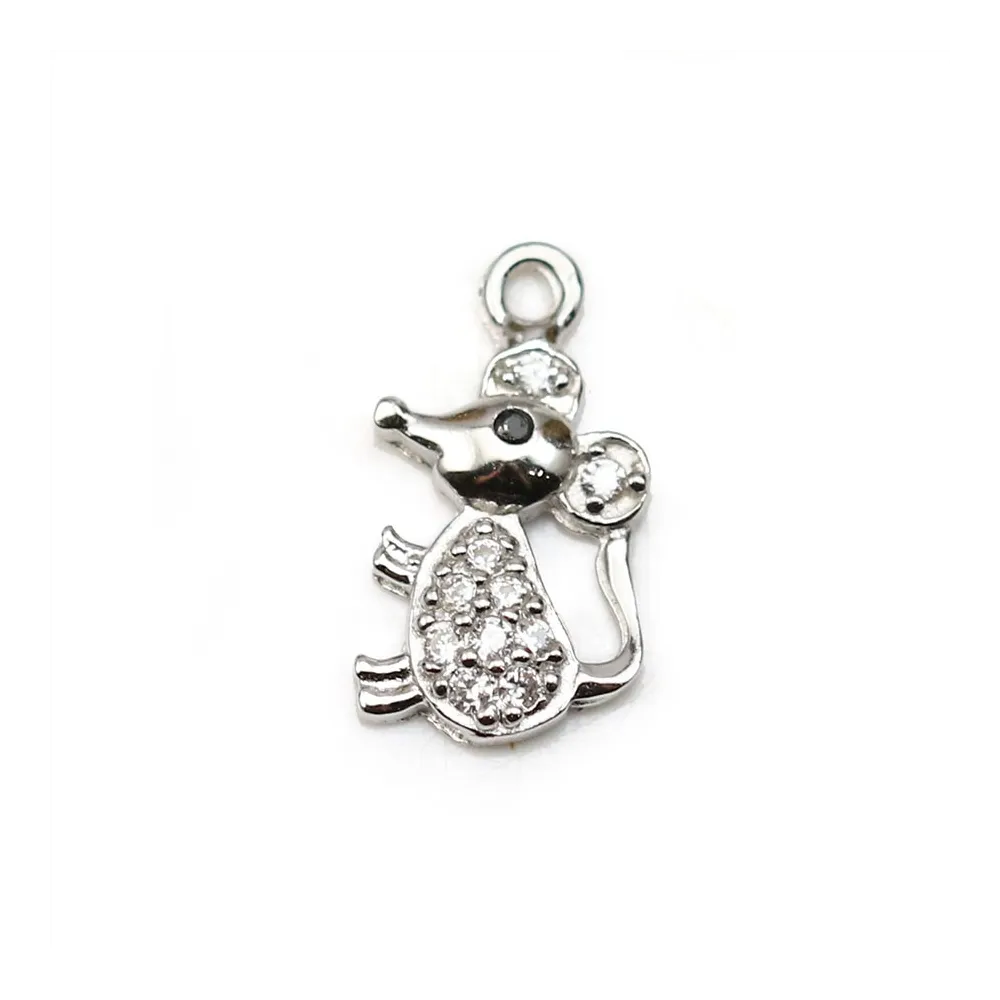 Breloque en argent 925 & zirconium , en forme de souris, mesurant 6x12mm x 1pc
