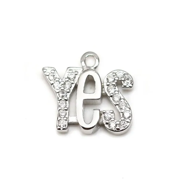 Breloque en argent 925 & zirconium, en forme de "YES", mesurant 9.5x10.5mm x 1pc