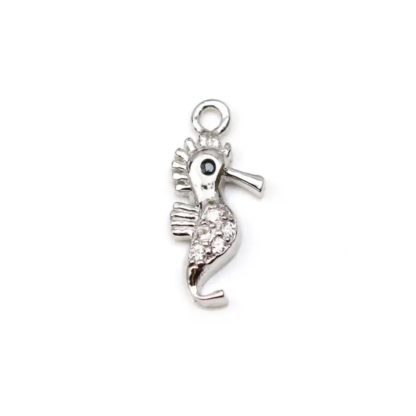 Breloque en argent 925 & zirconium, en forme d'hippocampe, mesurant 5x12mm x 1pc