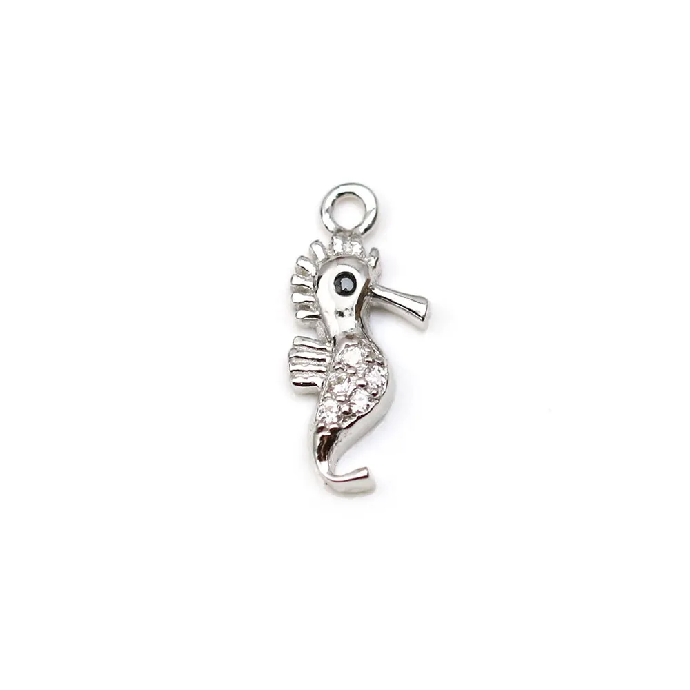 Breloque en argent 925 & zirconium, en forme d'hippocampe, mesurant 5x12mm x 1pc