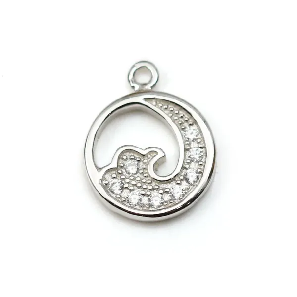 Breloque en argent 925 & zirconium, en forme de vague, mesurant 7mm x 1pc