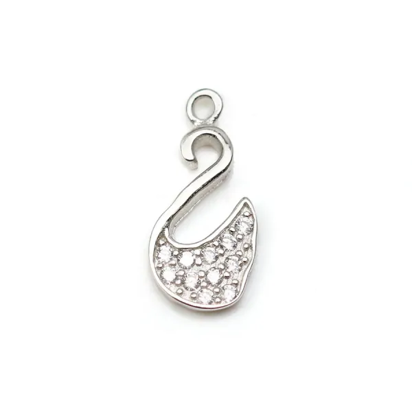 925 silver & zirconium charm, in the shape of a swan, measuring 6.5 * 13.5mm x 1pc