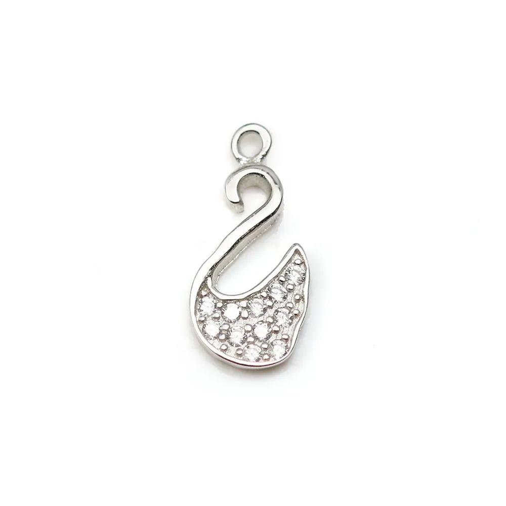 Breloque en argent 925 & zirconium, en forme de cygne, mesurant 6.5x13.5mm x 1pc