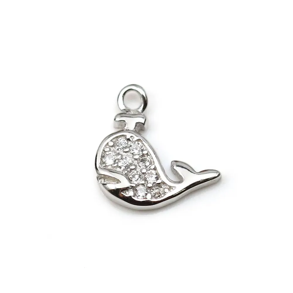 925 silver & zirconium charm, in the shape of dolphin, measuring 7 * 9mm x 1pc