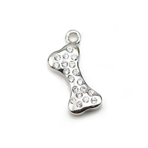 Breloque en argent 925 & zirconium, en forme d'os, mesurant 5x12mm x 1pc