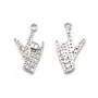 Breloque en argent 925 & zirconium, en forme de main, mesurant 8x14mm x 1pc