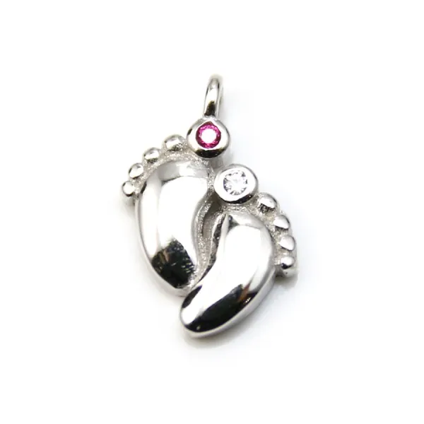 Breloque en argent 925 pieds&zirconium  9x14mm x 1pc