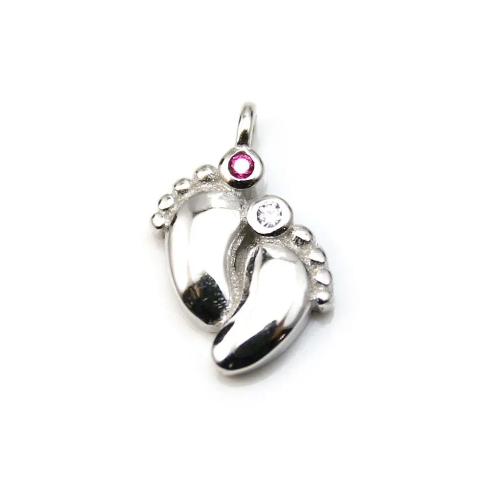 Breloque en argent 925 pieds&zirconium  9x14mm x 1pc