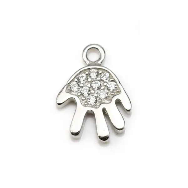 Pendentif en argent 925 rhodié & oxyde de zirconium, en forme de main 7x10mm x 1pc