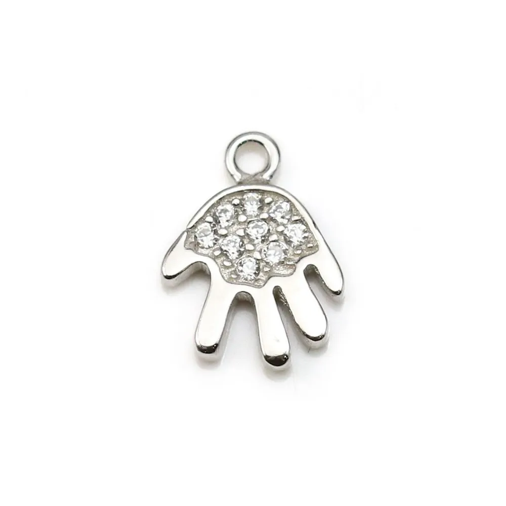 Pendentif en argent 925 rhodié & oxyde de zirconium, en forme de main 7x10mm x 1pc