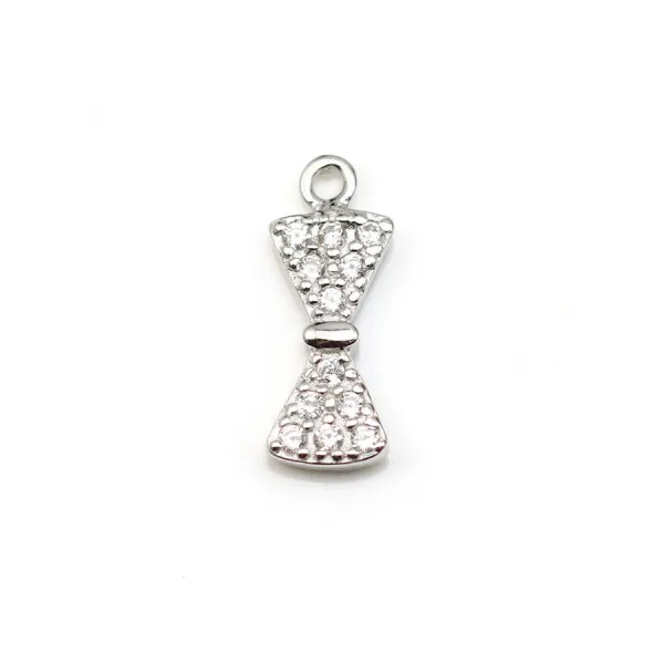 Pendentif en argent 925 rhodié & oxyde de zirconium, en forme de noeud, 5x12.5mm x 1pc