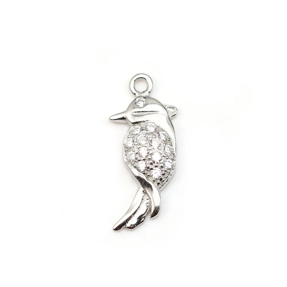 Pendentif en argent 925 rhodié & oxyde de zirconium, en forme d'oiseau 6x15mm x 1pc