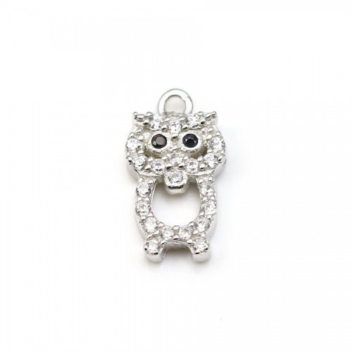 Pendentif en argent 925 rhodié & oxyde de zirconium, en forme de hibou 6x11.5mm x 1pc
