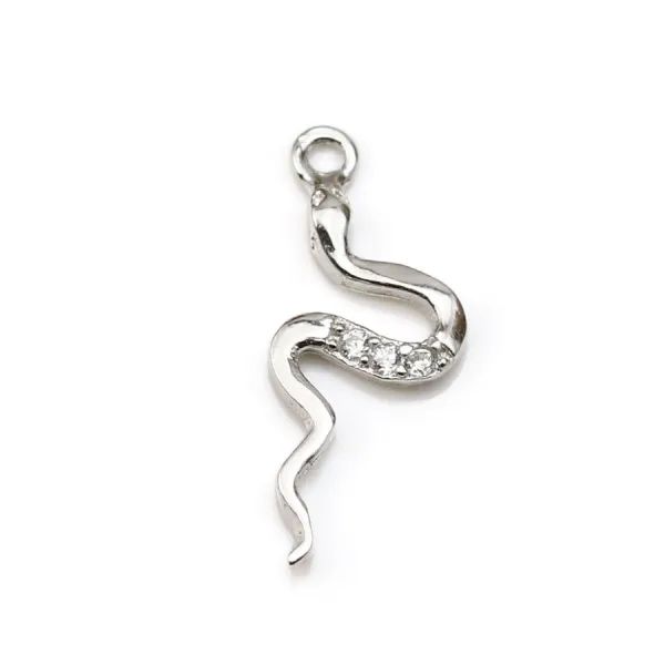 Pendentif, argent 925 rhodié & oxyde de zirconium, en forme de serpent 6x15mm x 1pc