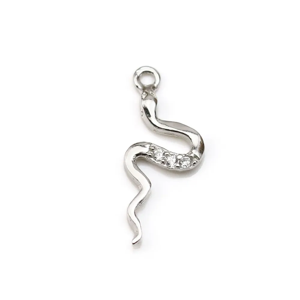 Pendentif, argent 925 rhodié & oxyde de zirconium, en forme de serpent 6x15mm x 1pc