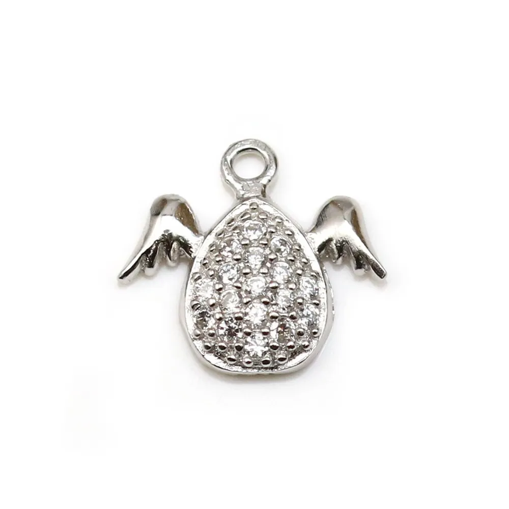 Pendentif en argent 925 rhodié & oxyde de zirconium, goutte ailée, 8x9mm x 1pc