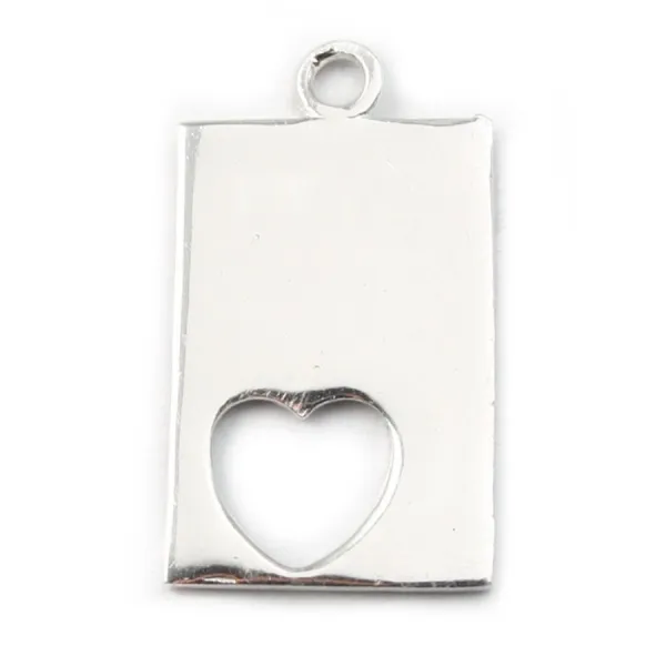 Argent 925 breloque rectangulaire coeur 17x11mm x 1 pcs 
