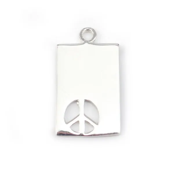 Breloque rectangulaire Peace & Love Argent 925 17x12mm x 1pc