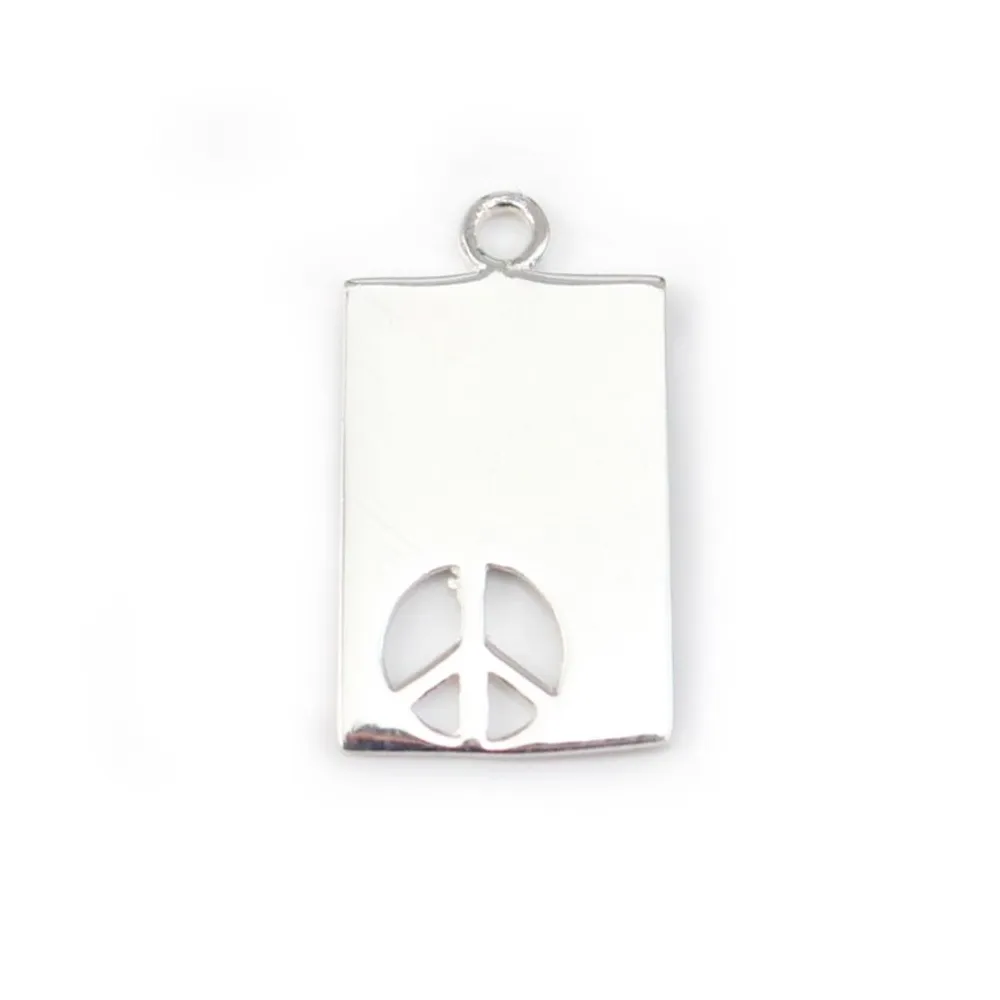 Breloque rectangulaire Peace & Love Argent 925 17x12mm x 1pc