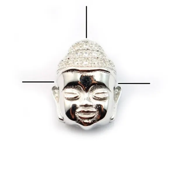 Argent 925 rhodie  pendantif bouddha& zircons 13x10.5MM x 1pc