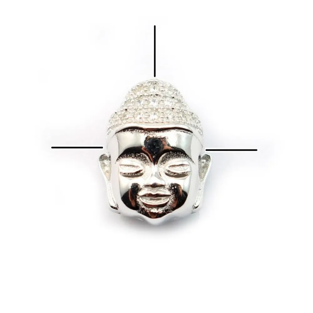 Argent 925 rhodie  pendantif bouddha& zircons 13x10.5MM x 1pc