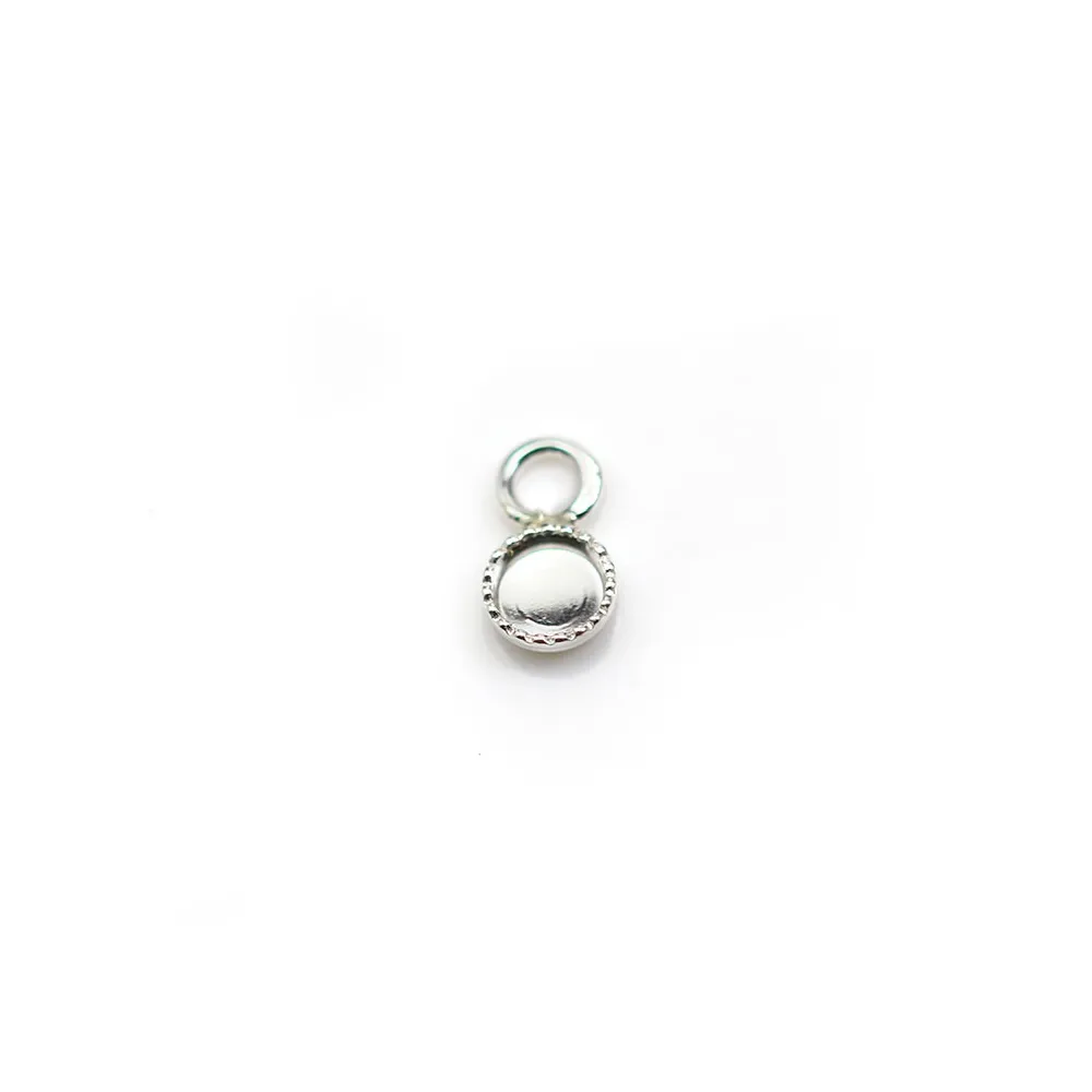Pendentif en argent 925, avec serti pour cabochon rond de 4 mm x 2pcs