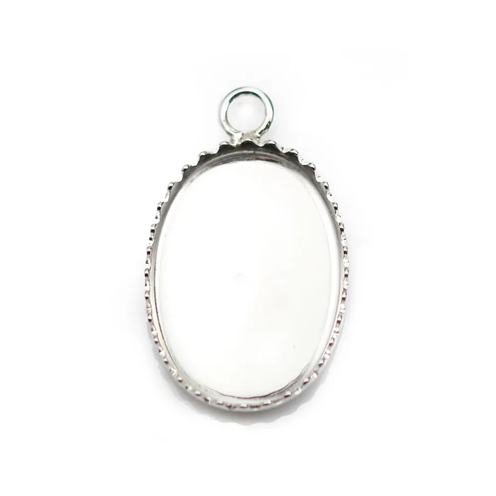 Pendentif serti en argent 925, pour cabochon de forme ovale, 13x18mm x 1pc