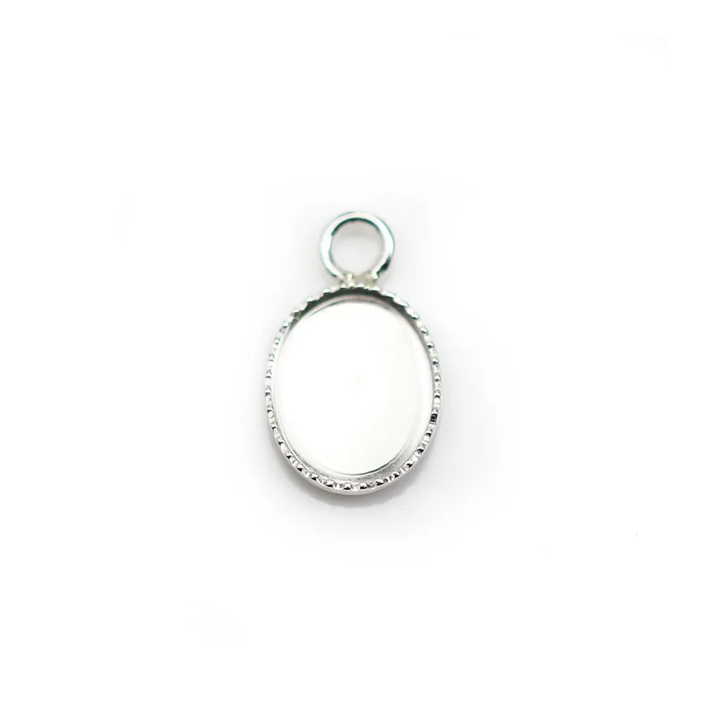 Pendentif serti en argent 925, pour cabochon de forme ovale, 8 * 10mm x 1pc