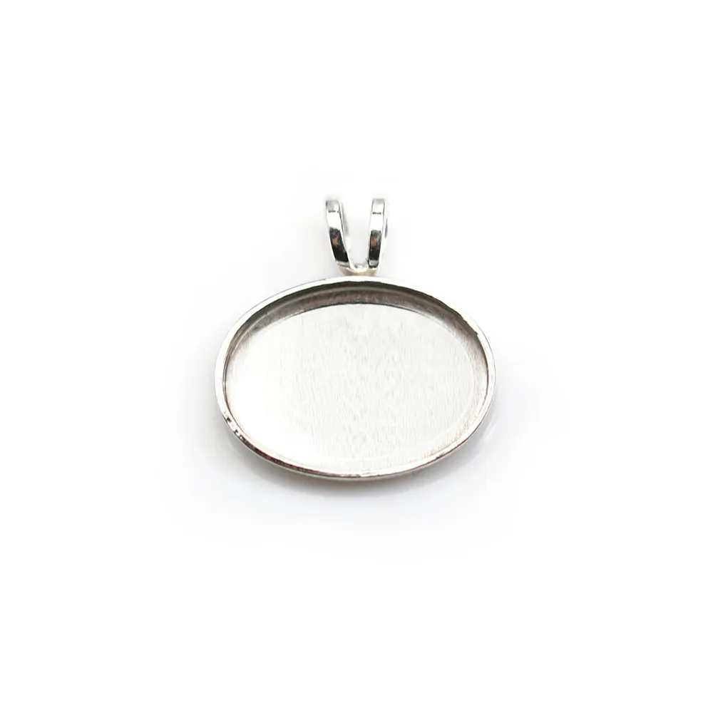 Pendentif serti en argent 925, pour cabochon de forme ovale, 10 * 14mm x 1pc