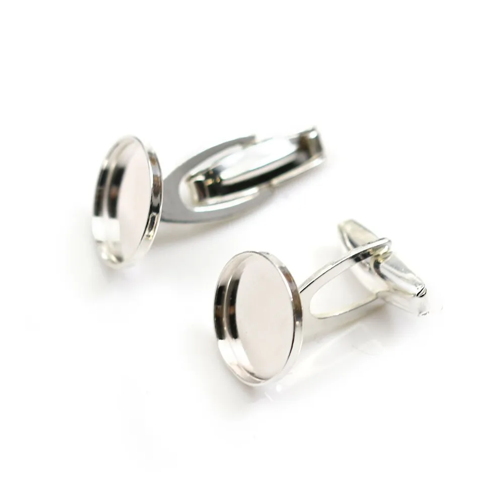 Argent 925 bouton de manchette avec plateau rond 14mm x 2pcs