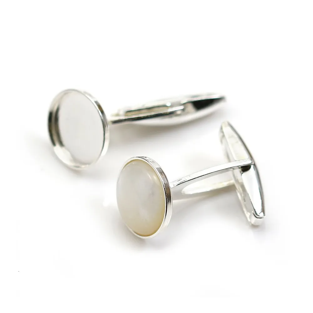 Argent 925 bouton de manchette avec plateau rond 12mm x 2pcs