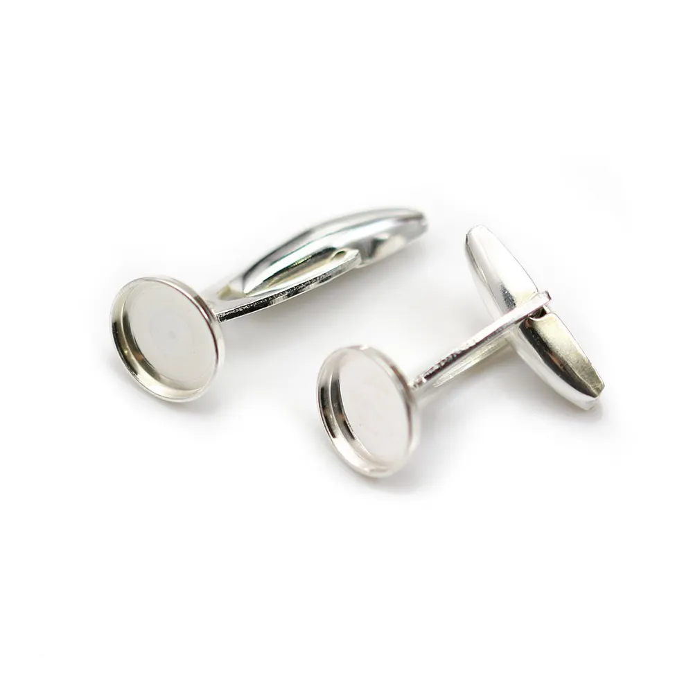 Bouton de manchette, en argent 925 pour cabochon rond de 10mm x 2pcs