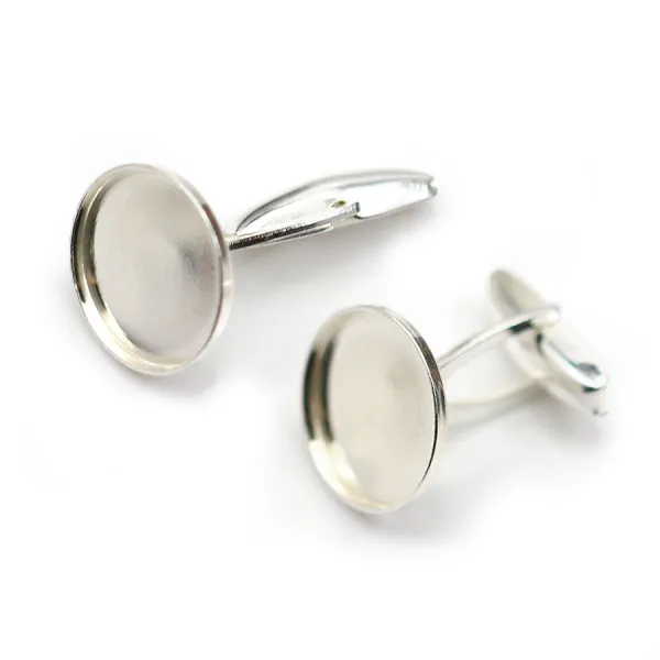 Bouton de manchette, en argent 925 pour cabochon rond de 16mm x 2pcs