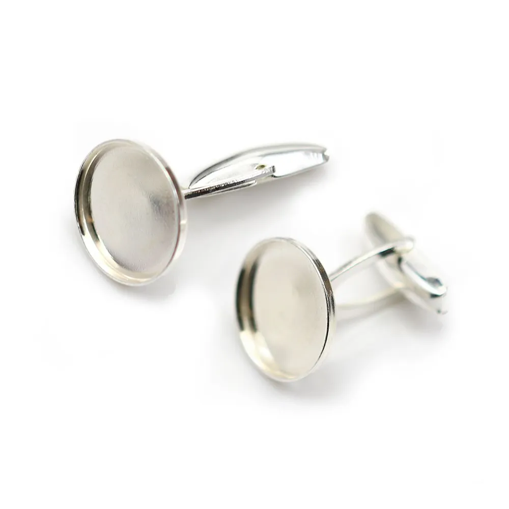 Bouton de manchette, en argent 925 pour cabochon rond de 16mm x 2pcs