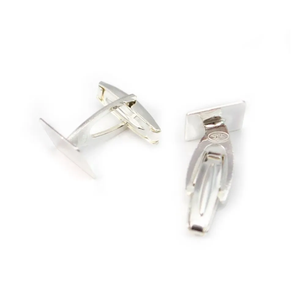 Boutons De Manchettes Carrés Vintage - Métal Argenté Avec Chainettes - Occasion Bon état